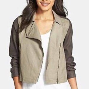 Eileen Fisher Linen Zip Front Moto Jacket Size S